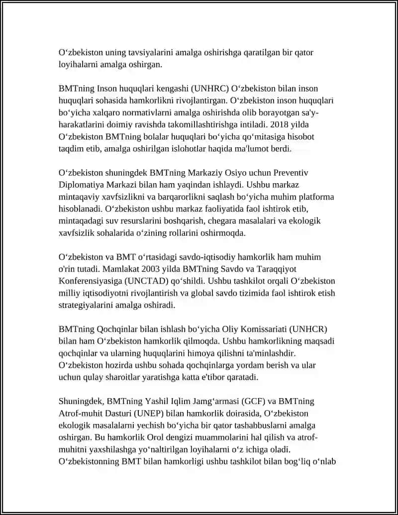 O‘zbekistonning Birlashgan Millatlar Tashkiloti bilan hamkorligi 4