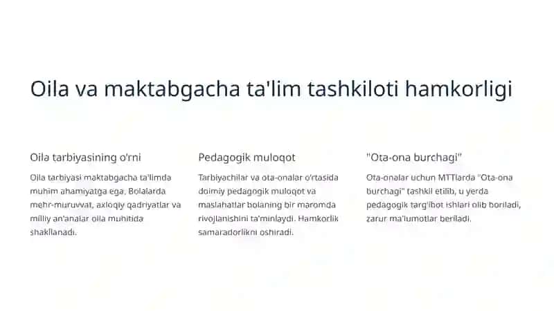 Maktabgacha ta'lim tashkilotlarida amalga oshirilayotgan ishlarning mazmuni bilan tanishish 4