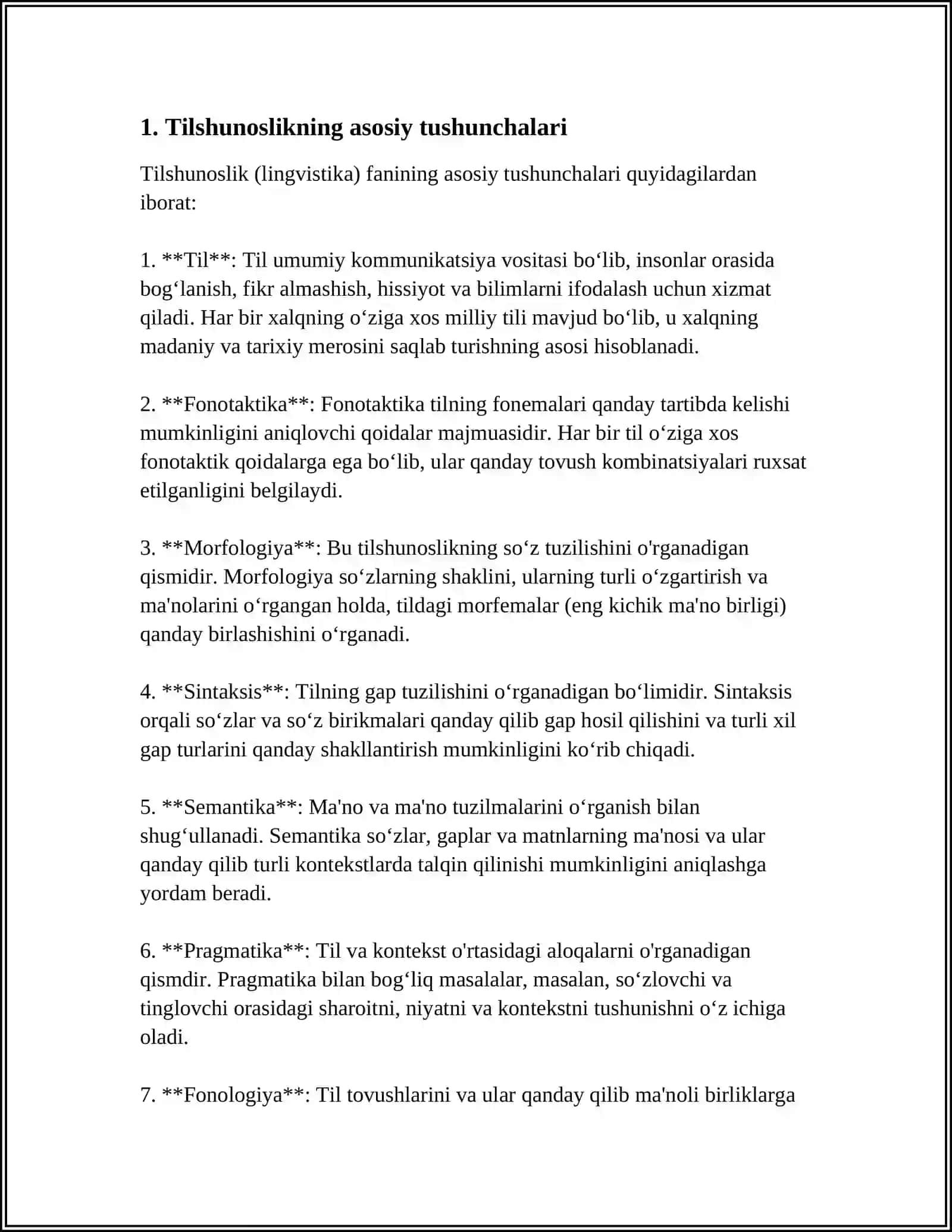 TILSHUNOSLIK: LEKSIKOLOGIYA,SEMASIOLOGIYA.SOʻZ TILNING MARKAZIY BIRLIGI SIFATIDA 4