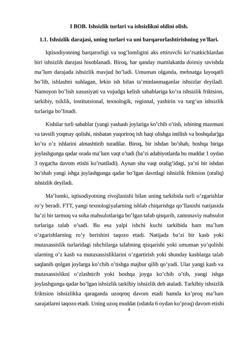 Mavzuning dolzarbligi: Jahon mamlakatlari ishsizlik tushunchasini BMT, Xalqaro Mehnat Tashkiloti (XMT), Iqtisodiy hamkorlik va rivojlanish jamiyati talabl 4