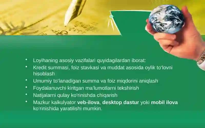 Bank uchun kredit kalkulyatorini yaratish 4