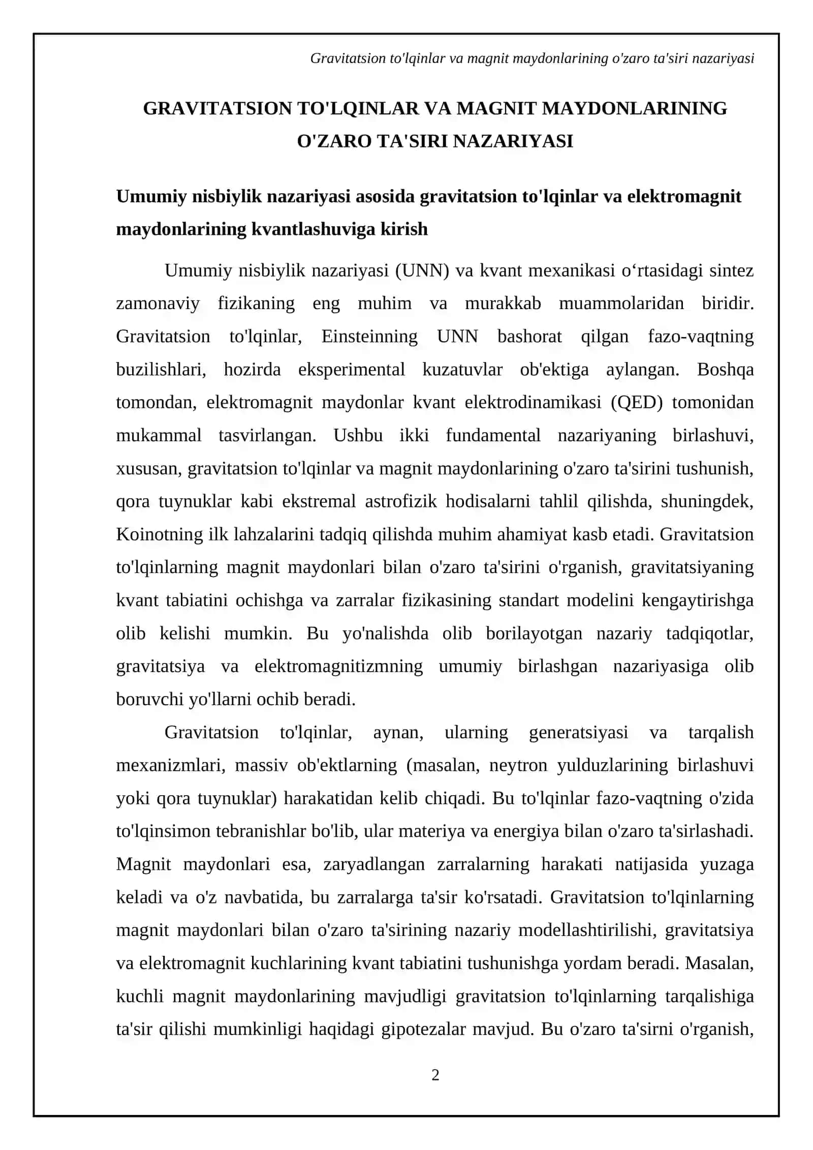 Gravitatsion to'lqinlar va magnit maydonlarining o'zaro ta'siri nazariyasi 4