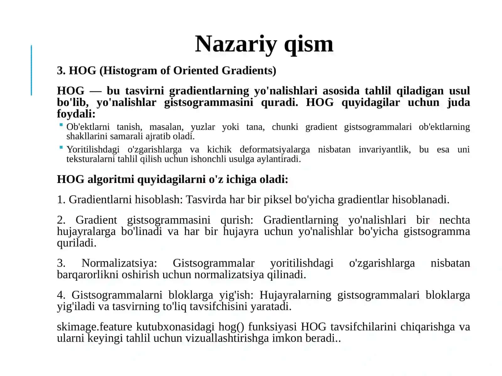 Tasvirnifiltrlashda Furyetransformatsiyasidan,tasvirnitahlilqilishda SIFT va HOG funksiyalaridan foydalanish 4