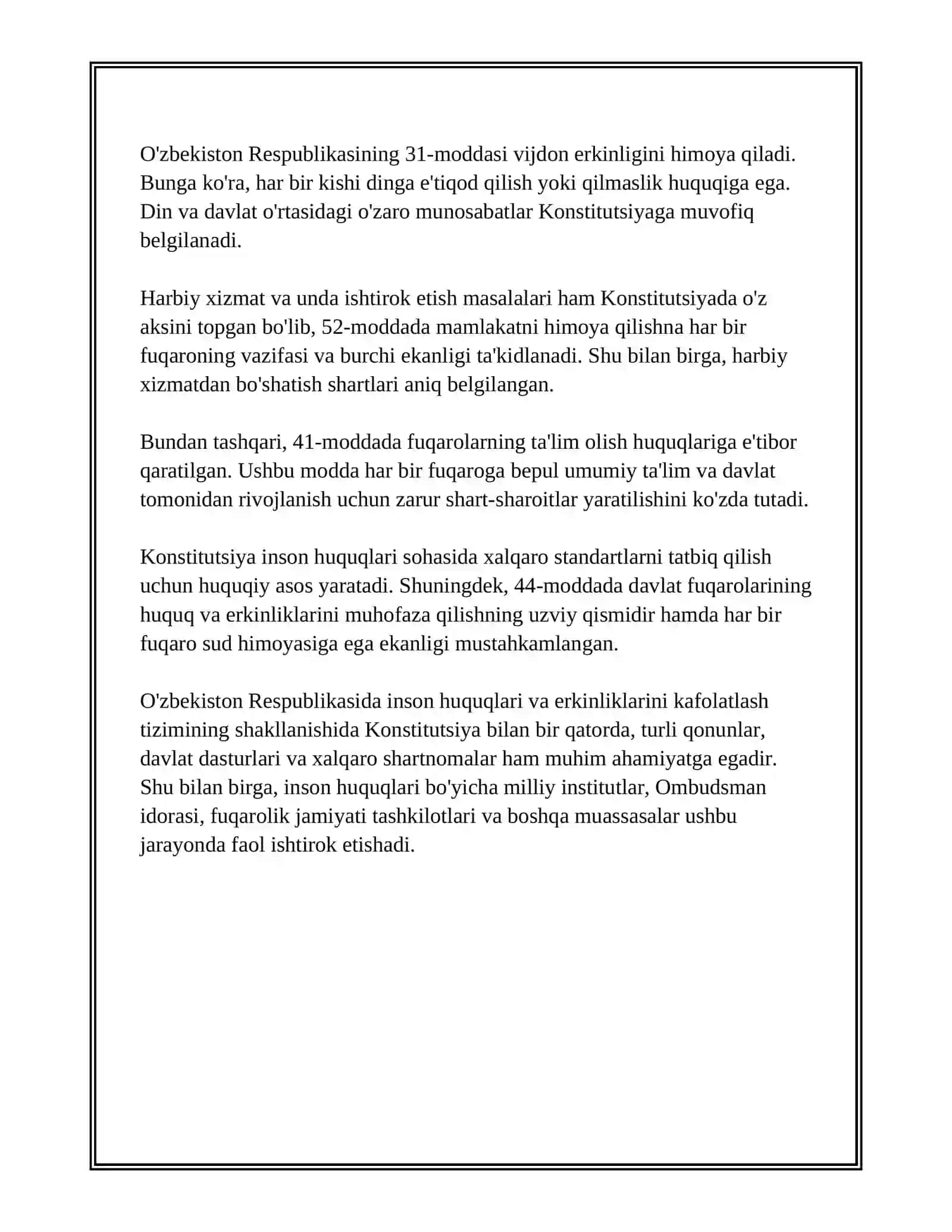 O’ZBEKISTONDA INSON HUQUQLARI VA ERKINLIKLARI KAFOLATINING YARATILISHI 4