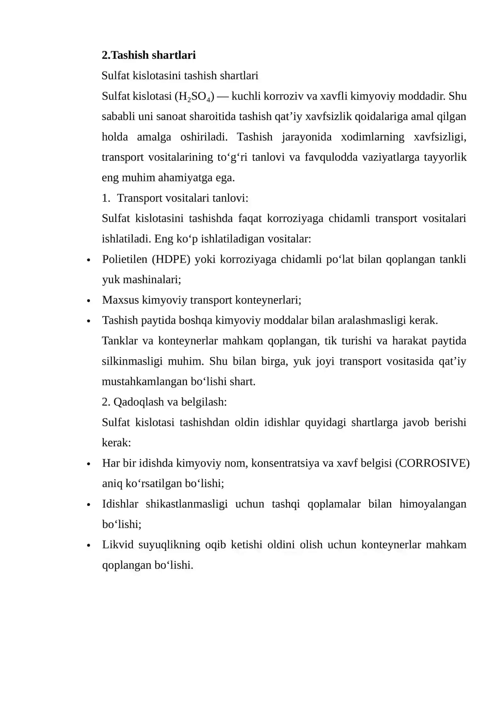 Sulfat kislotasi sanoatda saqlash va tashish 4