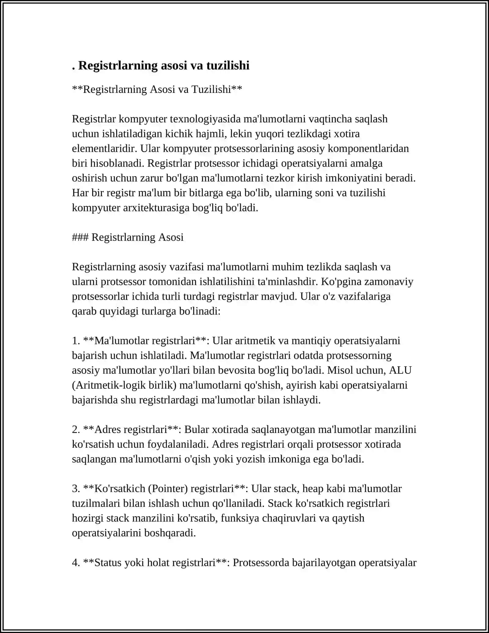REGISTIRLAR, HISOBLAGICHLAR VA YARIMO'TKAZGICHLAR XOTIRA QURILMALARI 4