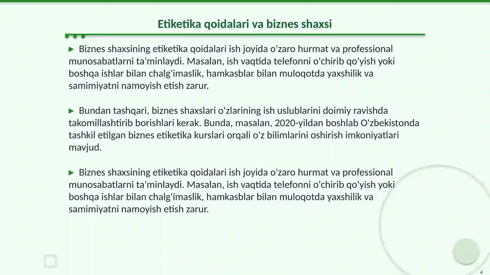 Biznes Etiketika va uning asosiy tushunchalari 4