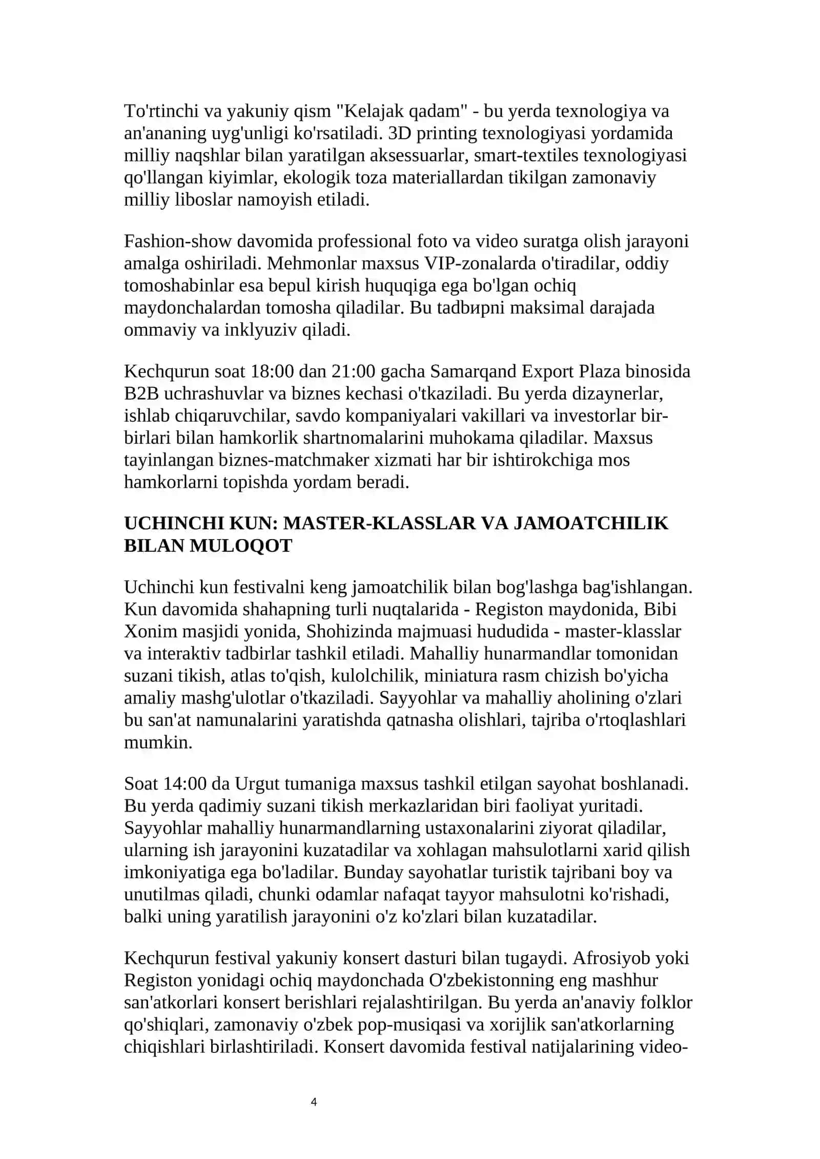 SAMARQANDDA MILLIY KIYIM VA MADANIYAT FESTIVALI: TURIZM IQTISODIYOTINI RIVOJLANTIRISH KONSEPSIYASI 4