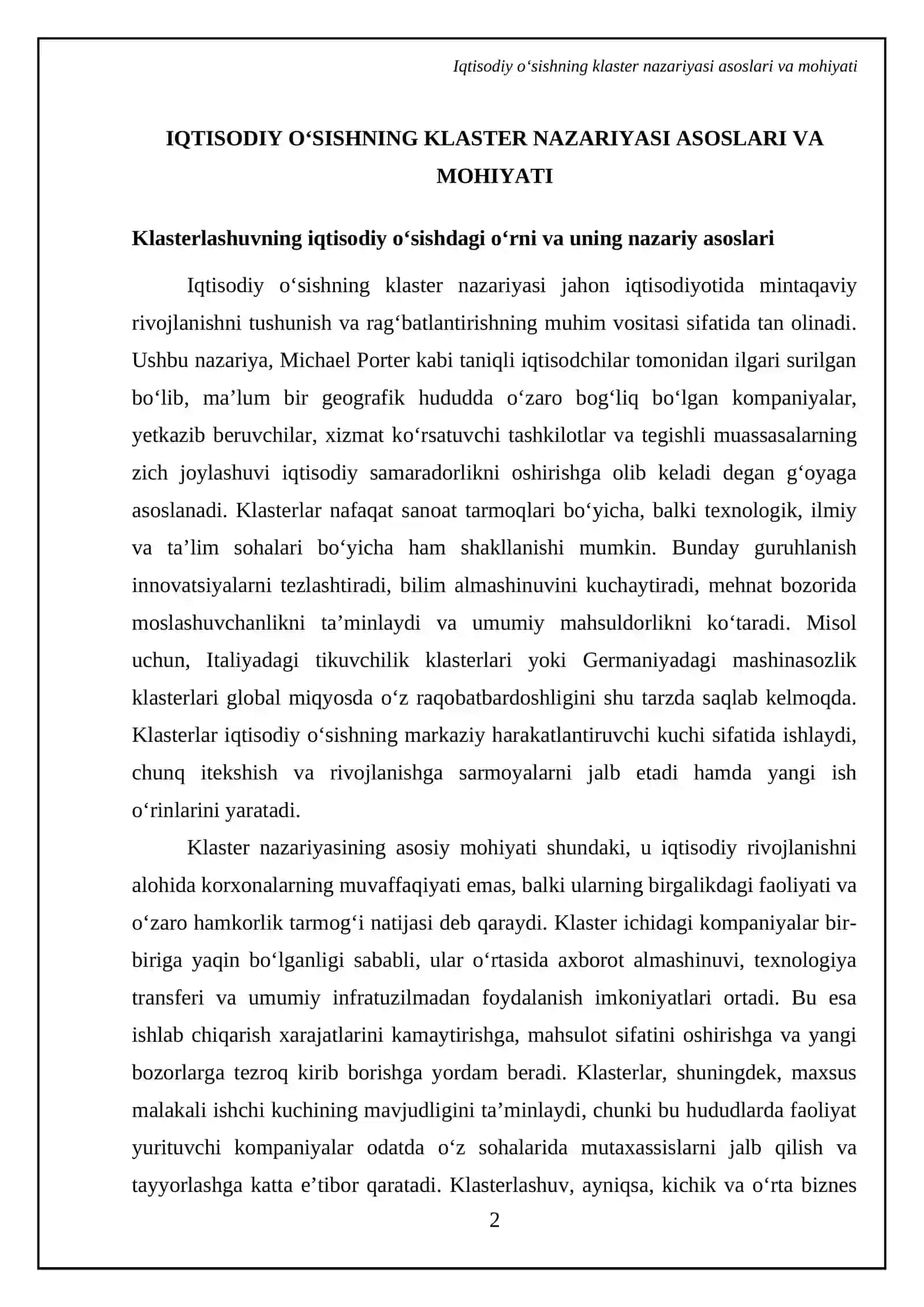 Iqtisodiy oʻsishning klaster nazariyasi va uning mintaqaviy innovatsion tizimlar konsepsiyasidagi roli 4