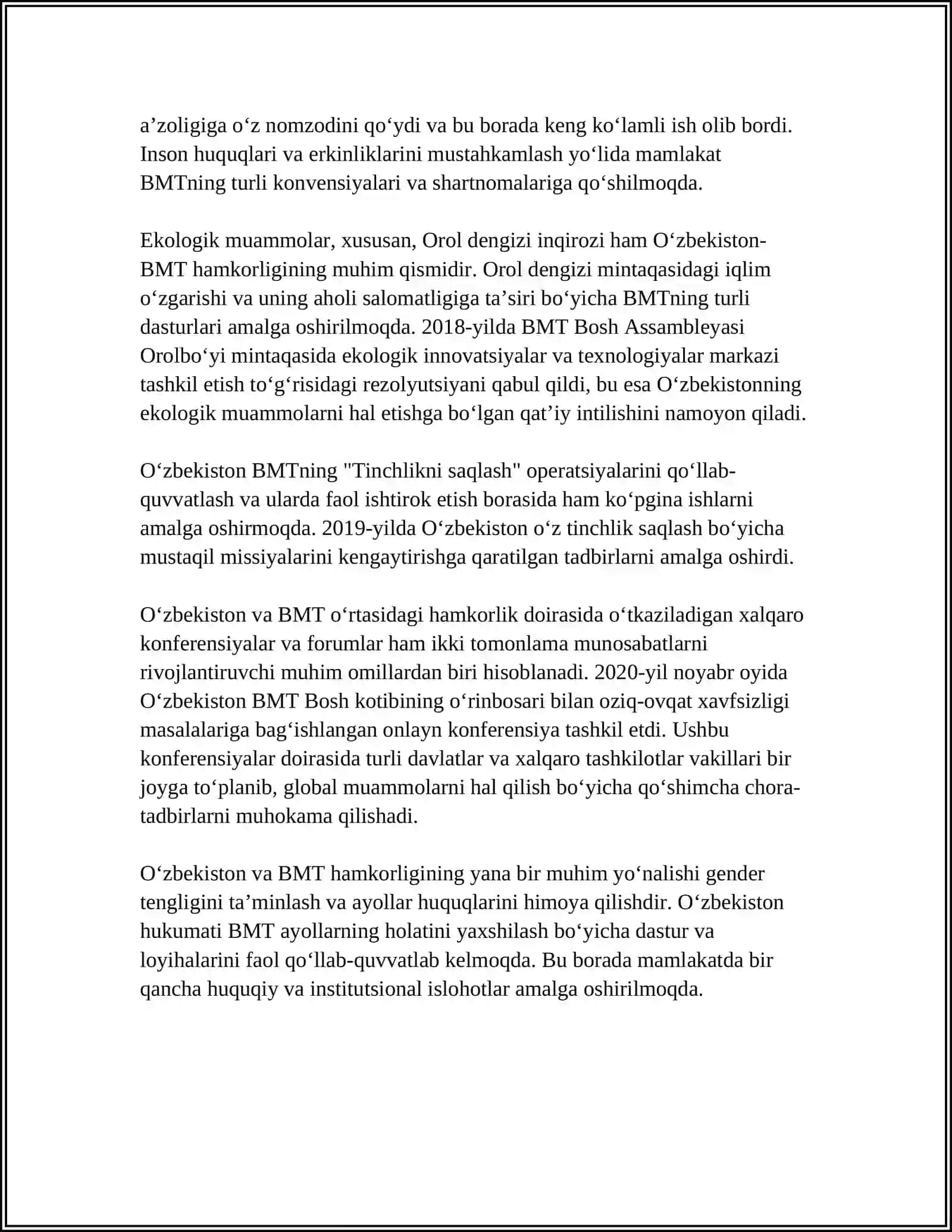 O'ZBEKISTONNI XALQARO TASHKILOTLAR BILAN HAMKORLIK ALOQALARI 4