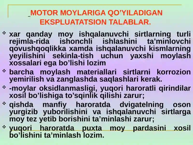 ICHKI YONUV DVIGATELLARI UCHUN MOYLAR 4