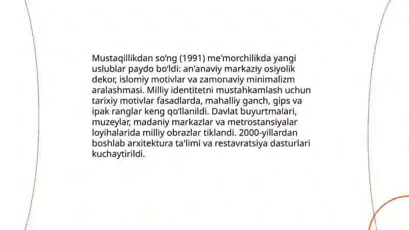 Mustaqillik yillarida binokorlik va me'morchilik 4