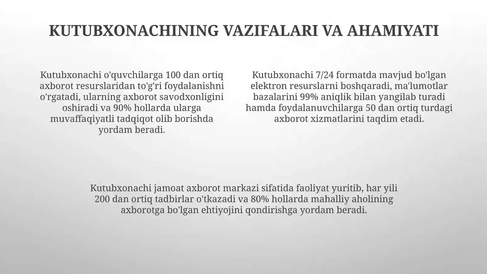 Kutubxonachi kutubxona-axborot xizmati jarayonining yetakchi ishtirokchisi sifatida 4