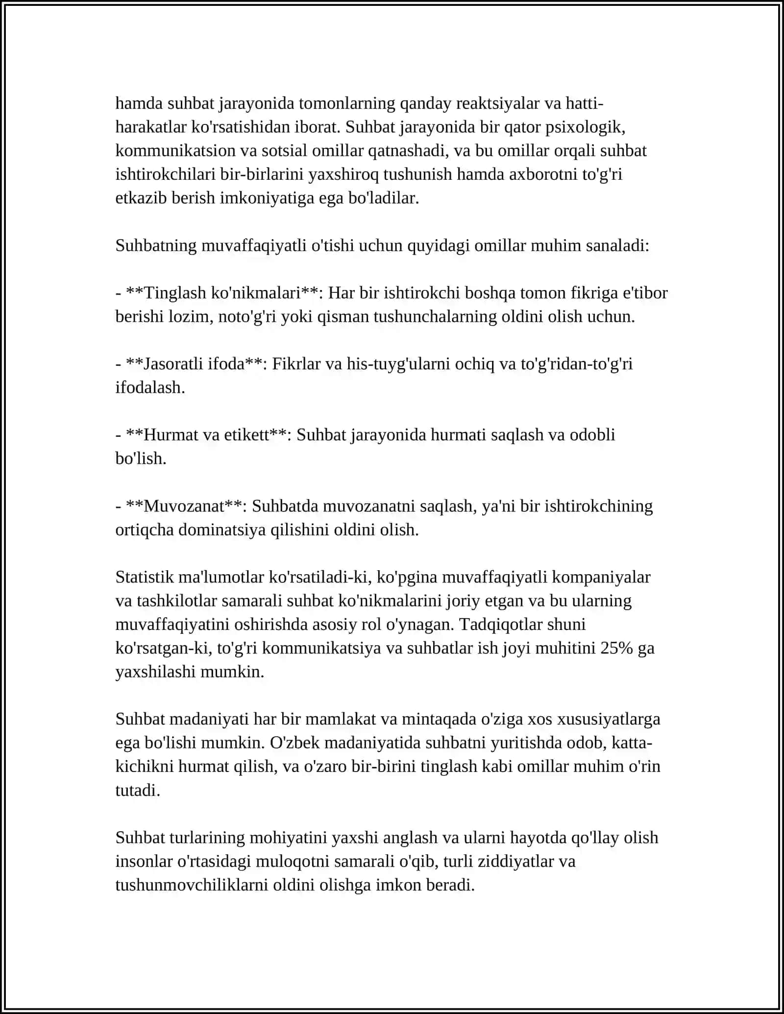 SUHBAT TURI VA UNING MAZMINI. PREZDENTATSIYA 4