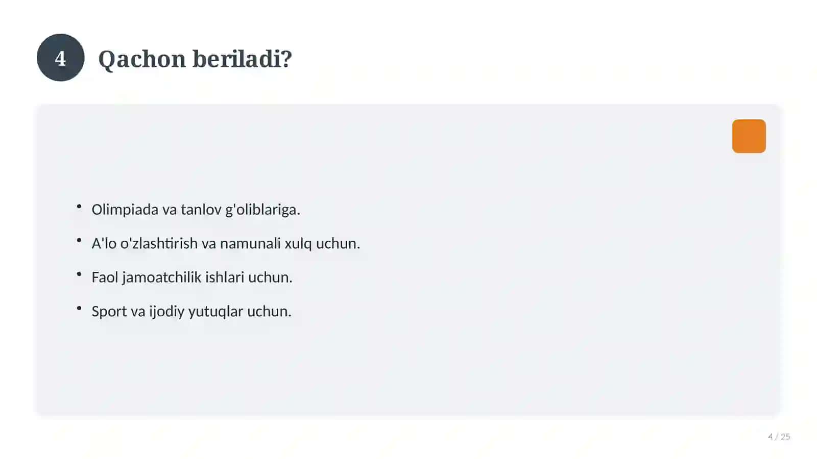 Faxriy yorliq maktab o'quvchilari uchun 4