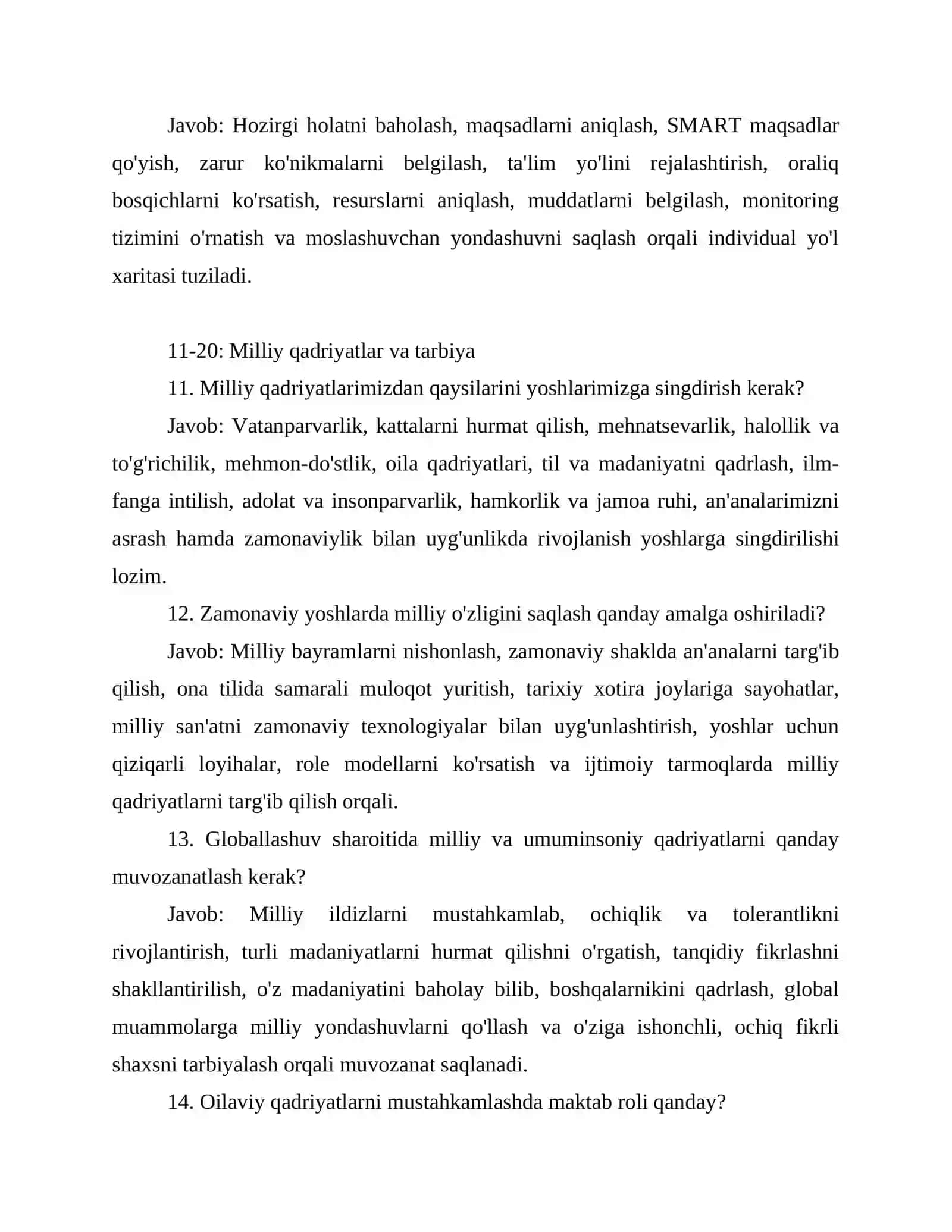 Maktab maslahatchisi lavozimi uchun imtihon savollari va javoblari. 2026 4