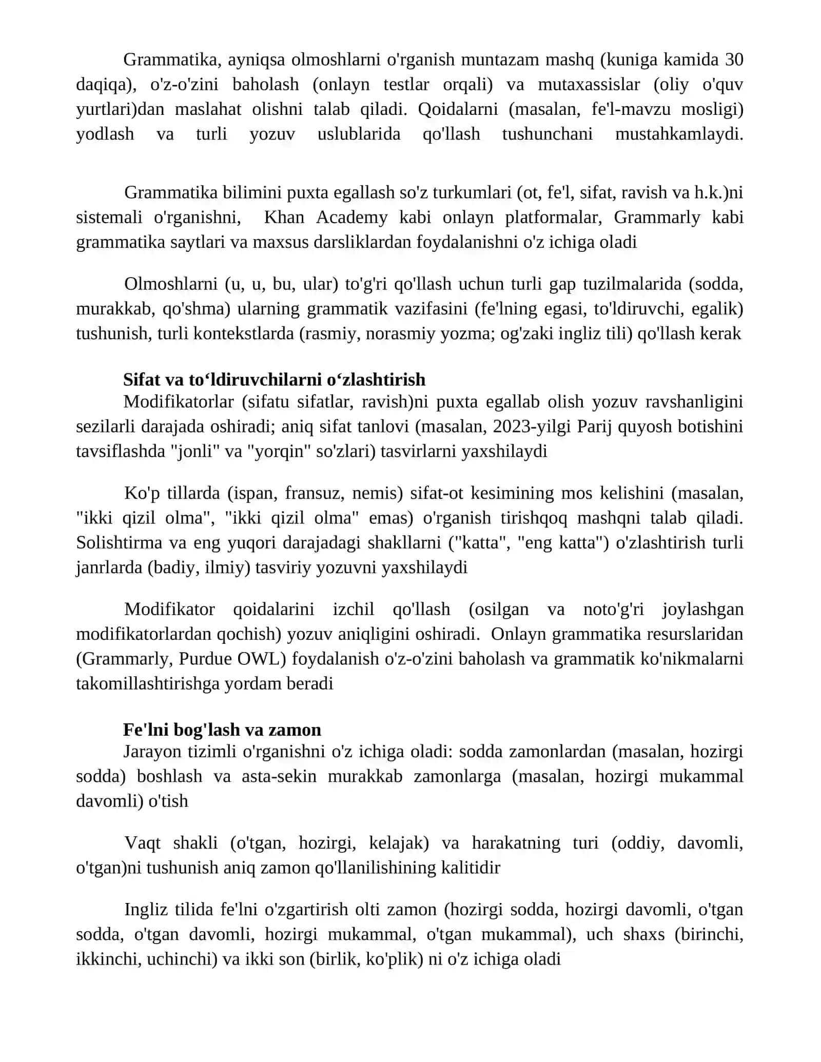 Grammatik tushunchalarni o’zlashtirish ustida ishlash jarayoni 4