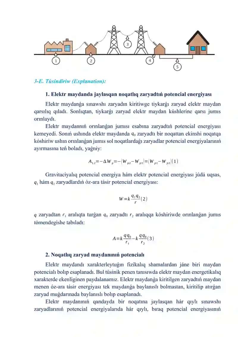 Elektr maydanda jaylasqan noqatlıq zaryadtıń potencial energiyası_5E 4