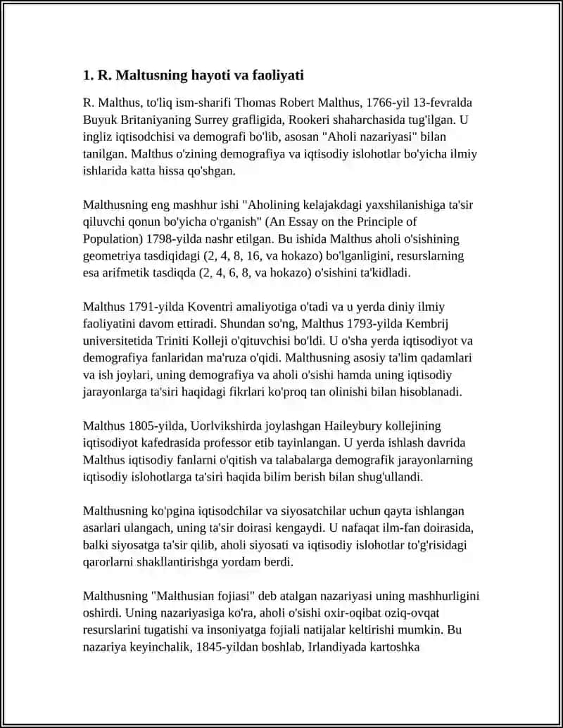 R.MALTUSNING AHOLI NUFUZI NAZARIYASI VA ZAMONAVIY MALTUS TA'LIMOTI 4