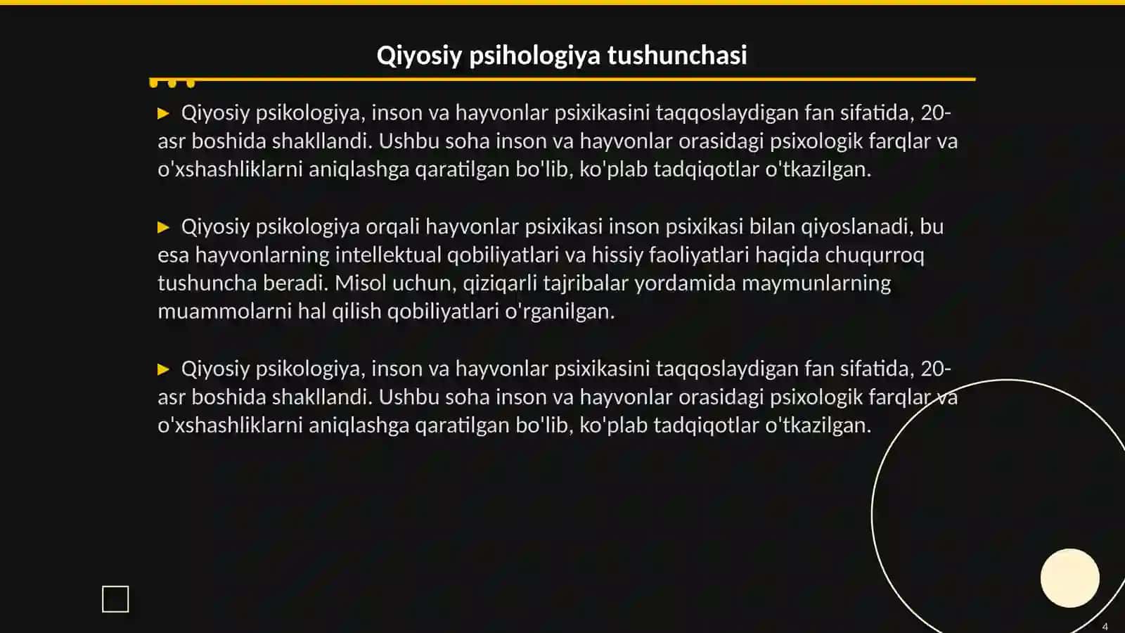 Zo Psihologiya va qiyosiy psihologiya hayvonlar psixik faoliyatini umumiy tasnifi 4