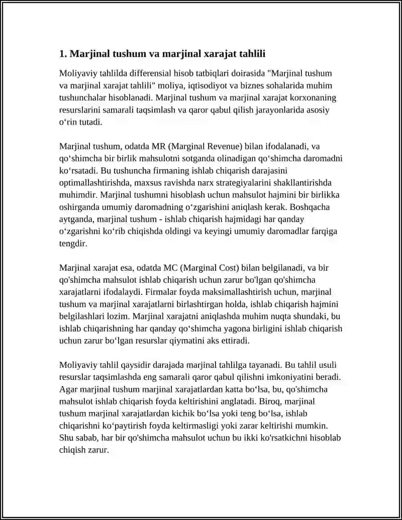 Marjinal tushum va marjinal xarajat tahlili 4
