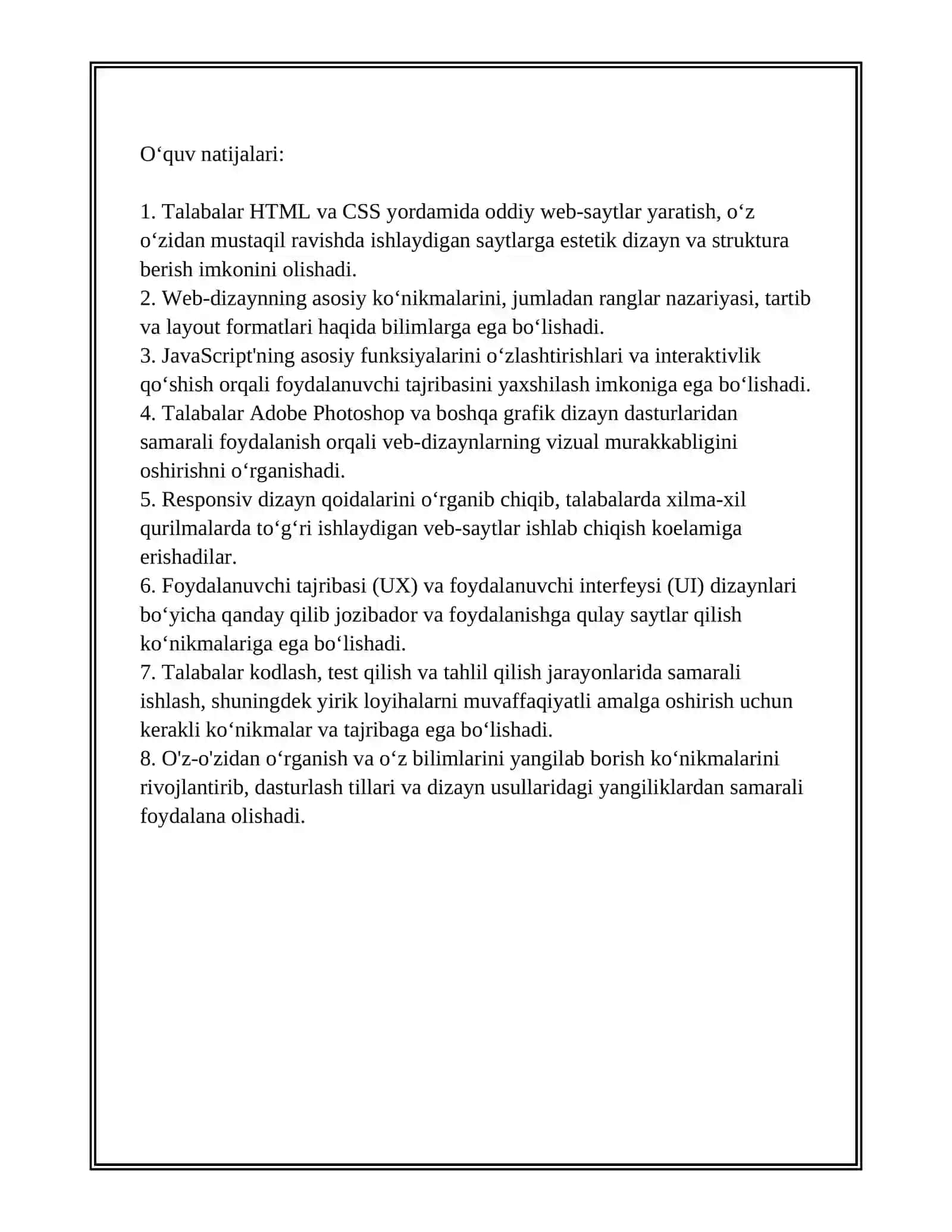 WEB- DIZAYN ASOSLARI BOʻYICHA OʻQITISH METODIKASI 4