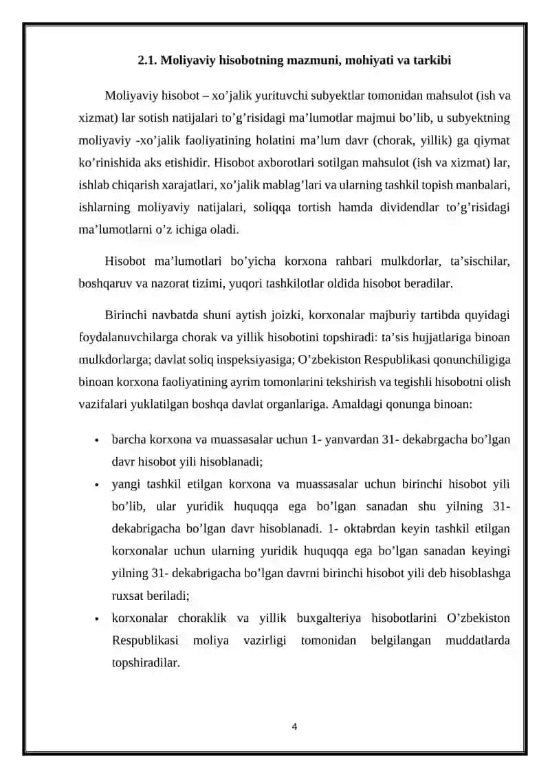 Moliyaviy hisobotning vazifasi va uning tarkibi 4
