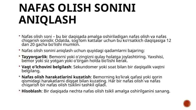 Nafas Olish Sonini Aniqlash. Puls Tezligini Hisoblash 4