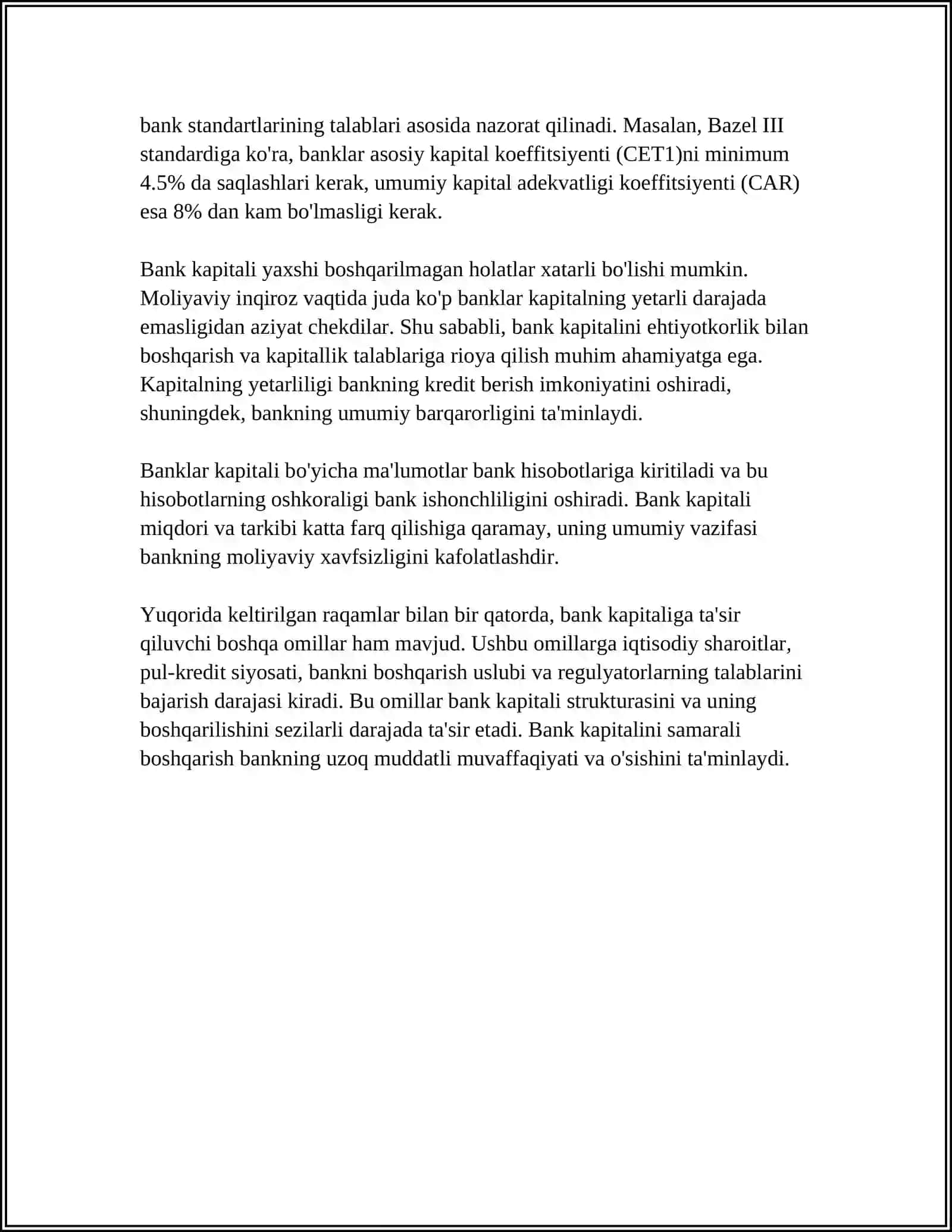 BANK KAPITALINI YETARLILIGINI BOSHQARISH 4