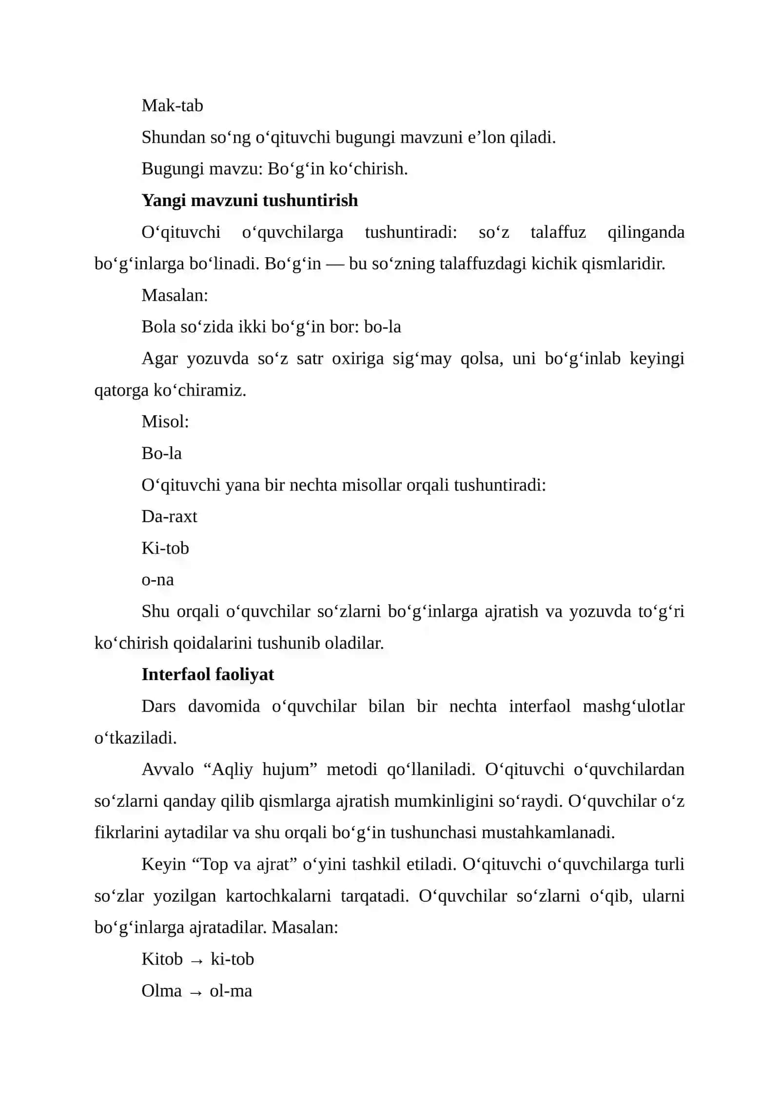 Bo‘g‘in ko‘chirish (dars ishlanma)dars ishlanma 4