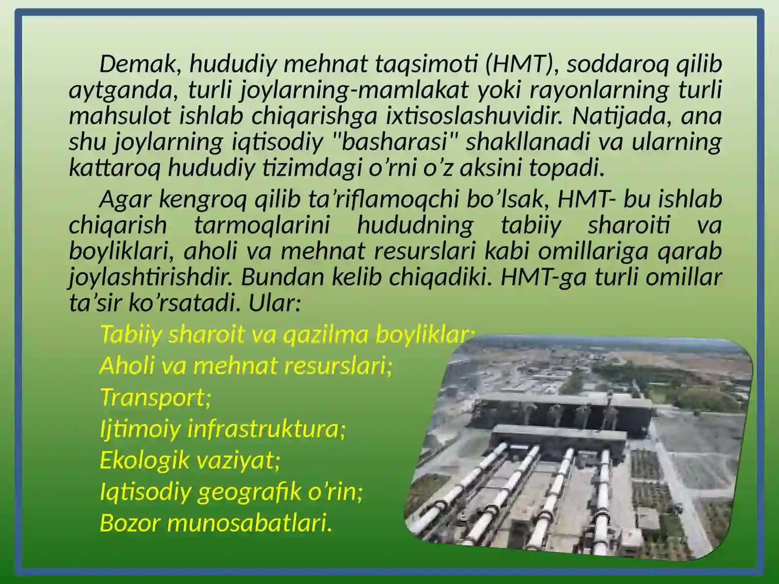 Geografiya fanidan Mustaqil ish: Hududiy mehnat taqsimoti va hududiy ishlab chiqarish majmualari 4