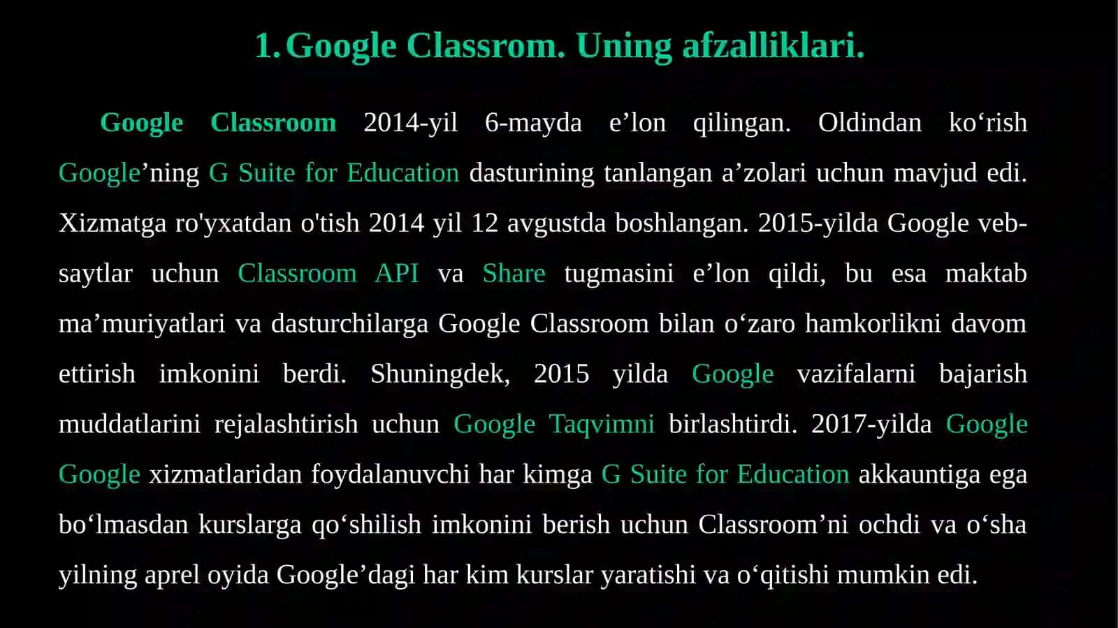 GOOGLE CLASSROOM ONLINETA’LIMXIZMATI 4
