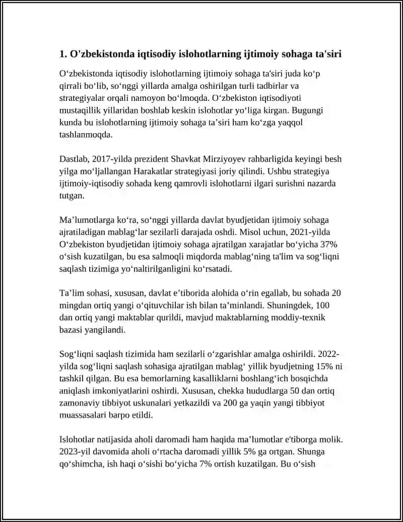O'ZBEKISTONDA IJTIMOIY SOHADA AMALGA OSHIRILAYOTGAN O'ZGARISHLAR MAZMUN VA MOHIYATI 4