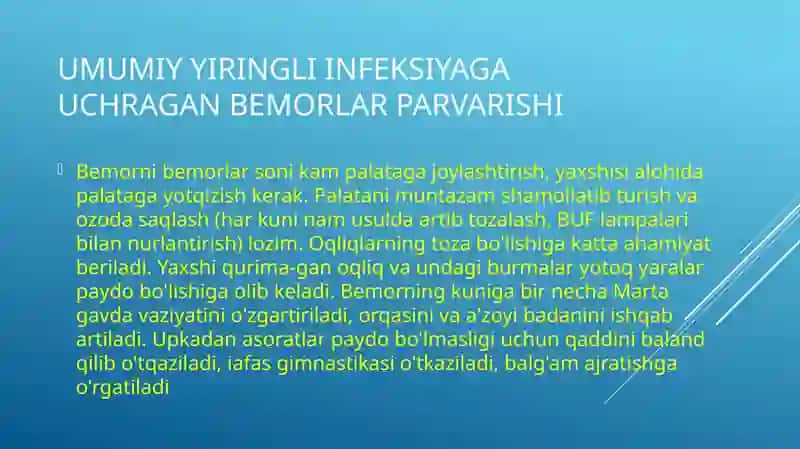 Yiringli xirurgik kasalliklar bilan og`rigan bemorlarni parvarish qilish 4