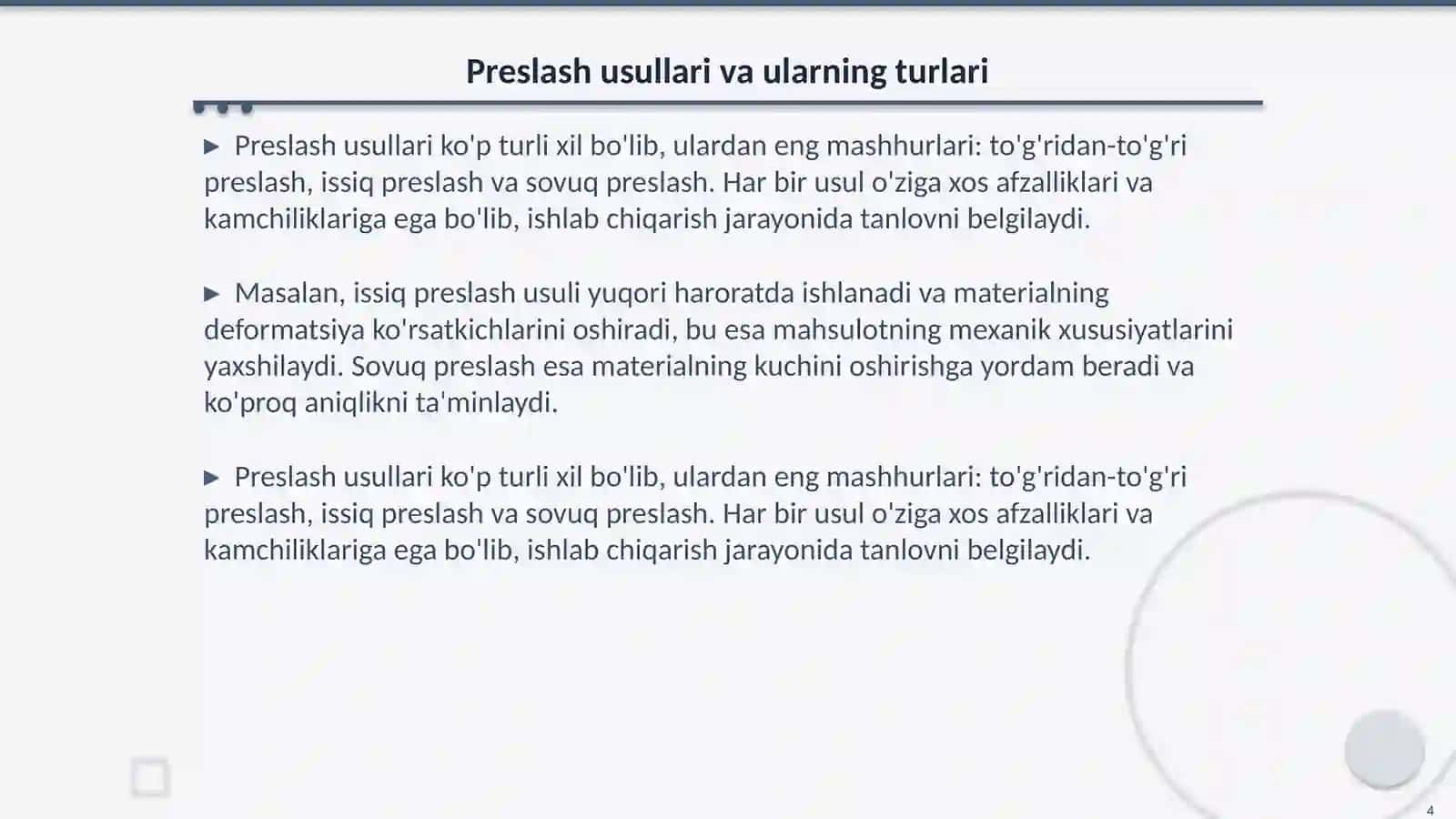 Preslash yoli bilan shakl berish usullari 4