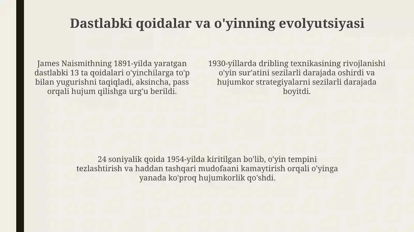 Basketbol sport turining kelib chiqishi va rivojlanish 4