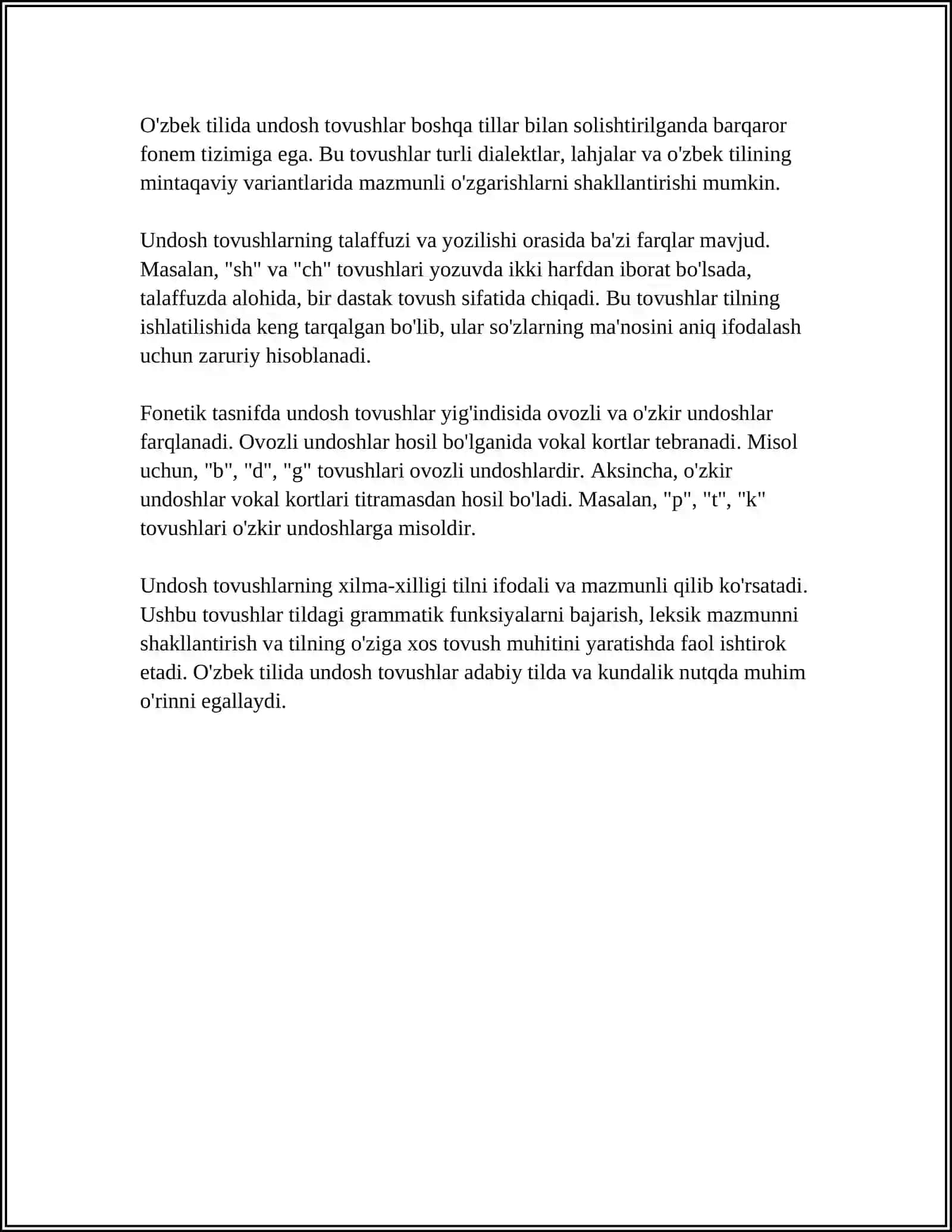 HOZIRGI O‘ZBEK ADABIY TILIDA UNDOSHLAR TASNIFI 4