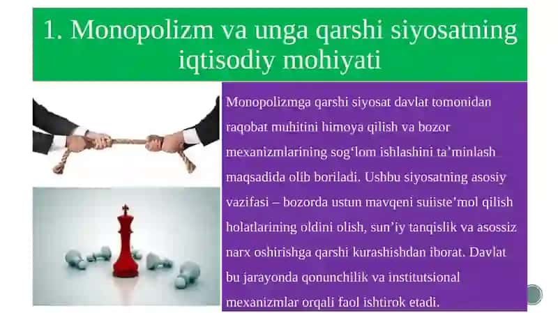 Iqtisodiyotda monopolizmga qarshi siyosat va raqobatni rivojlantirishda davlatning roli 4