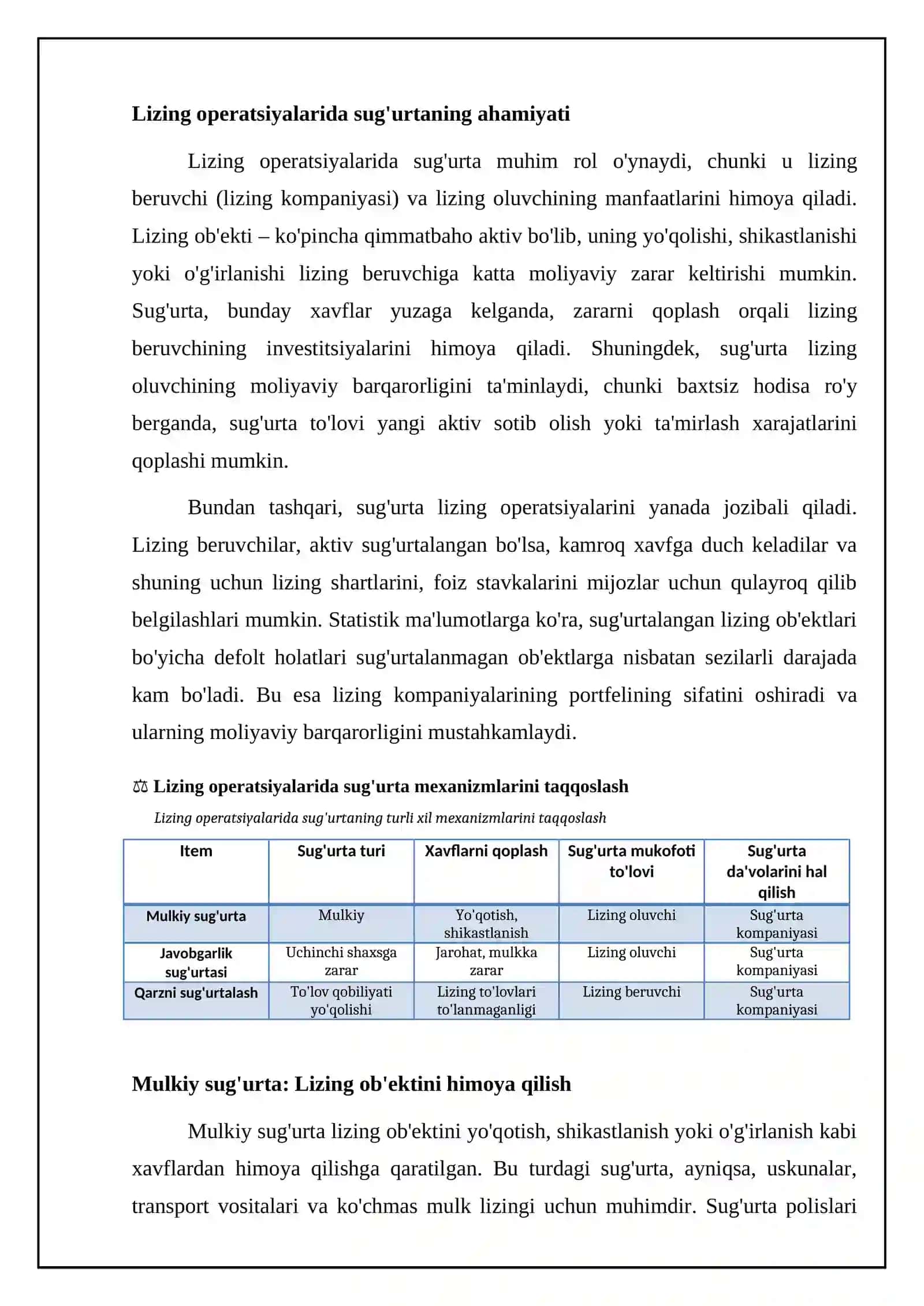 Lizing operatsiyalarida sug'urta mexanizmi 4