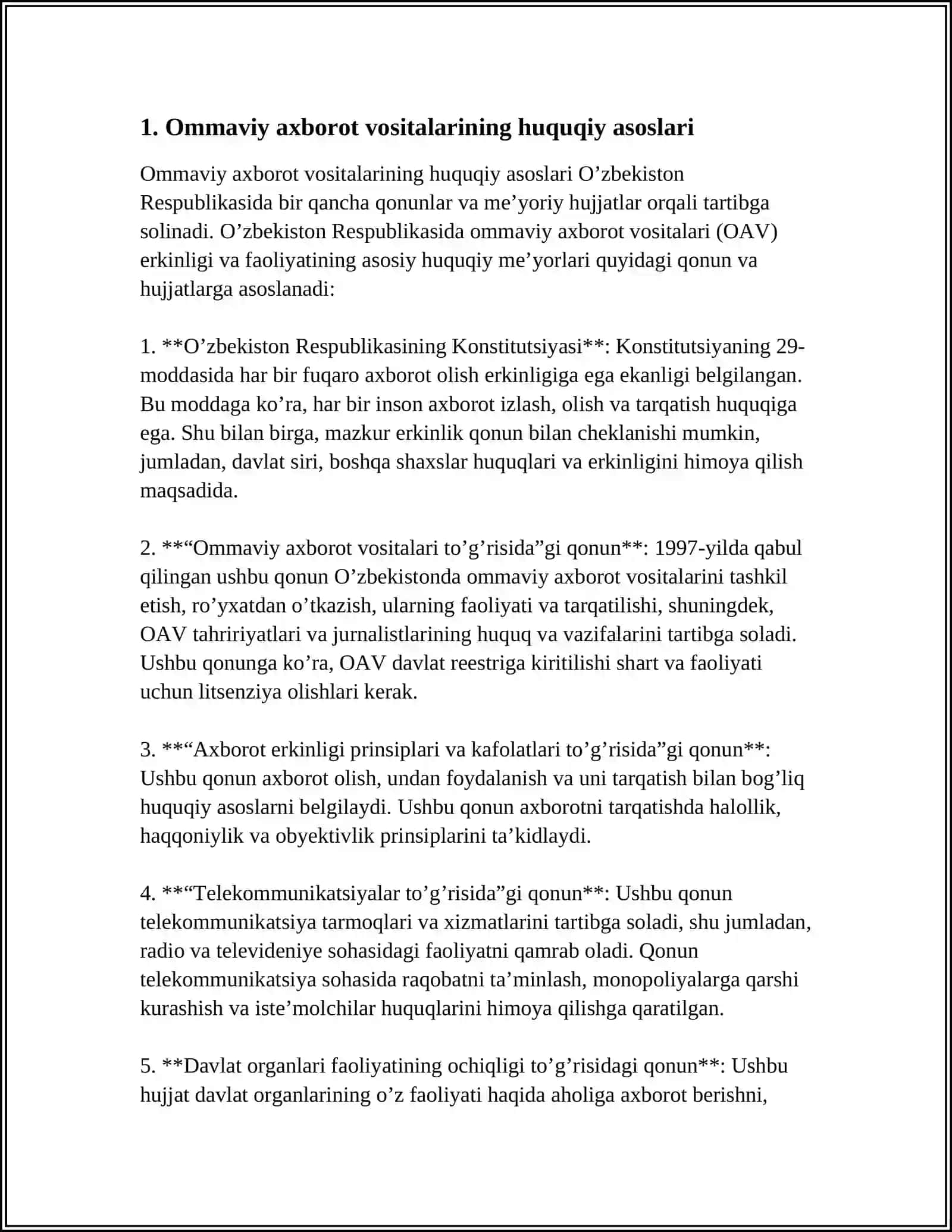Ommaviy axborot vositalarining huquqiy asoslari 4