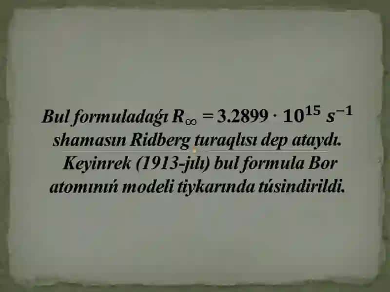 QMU dıń Fizika qánigeligi 1-kurs magistranti Abdikarimova Azizanıń Vodorod atomı spektrindegi Balmer seriyası 4