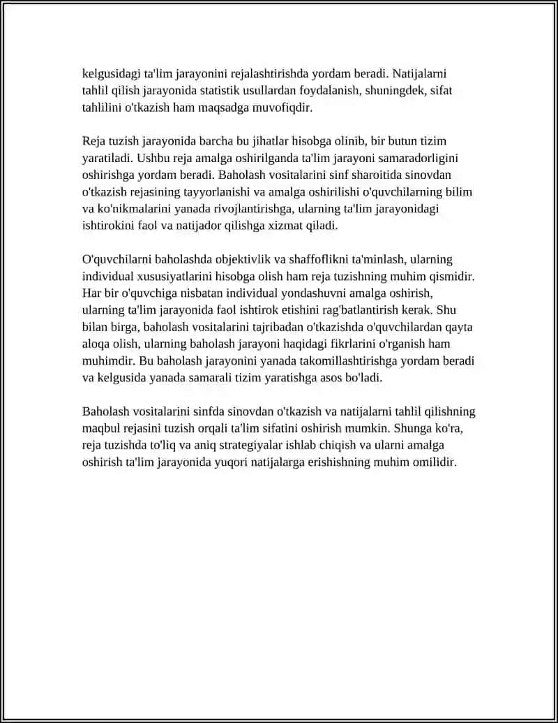 BAHOLASH VOSITALARINI SINF SHAROITIDA SINOVDAN OʻTKAZISH VA NATIJALARNI TAHLIL QILISH 4