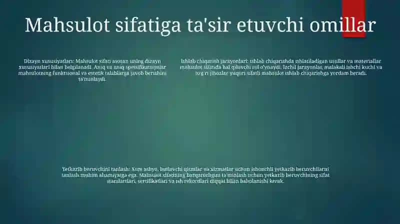 Kirish- Maxsulot Xarakteristikasini Tahlil qilish (MST) 4
