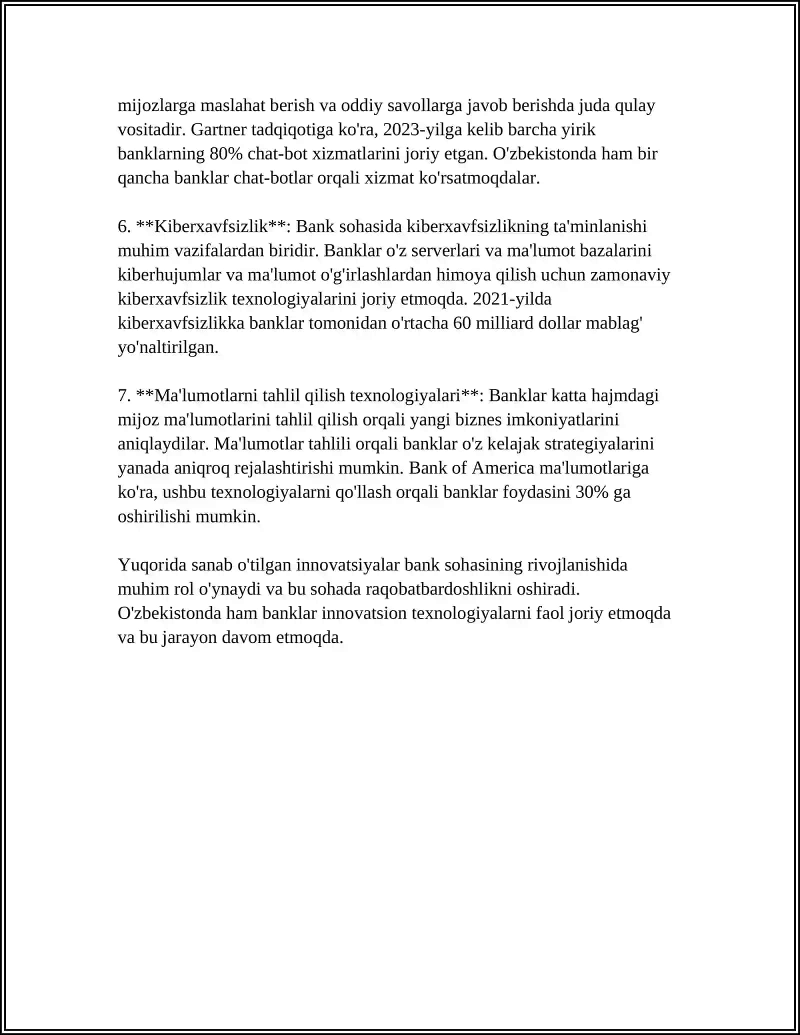 BANK SOHASIDA INNAVATSIYALAR VA RAQAMLI BANK XIZMATLARI 4