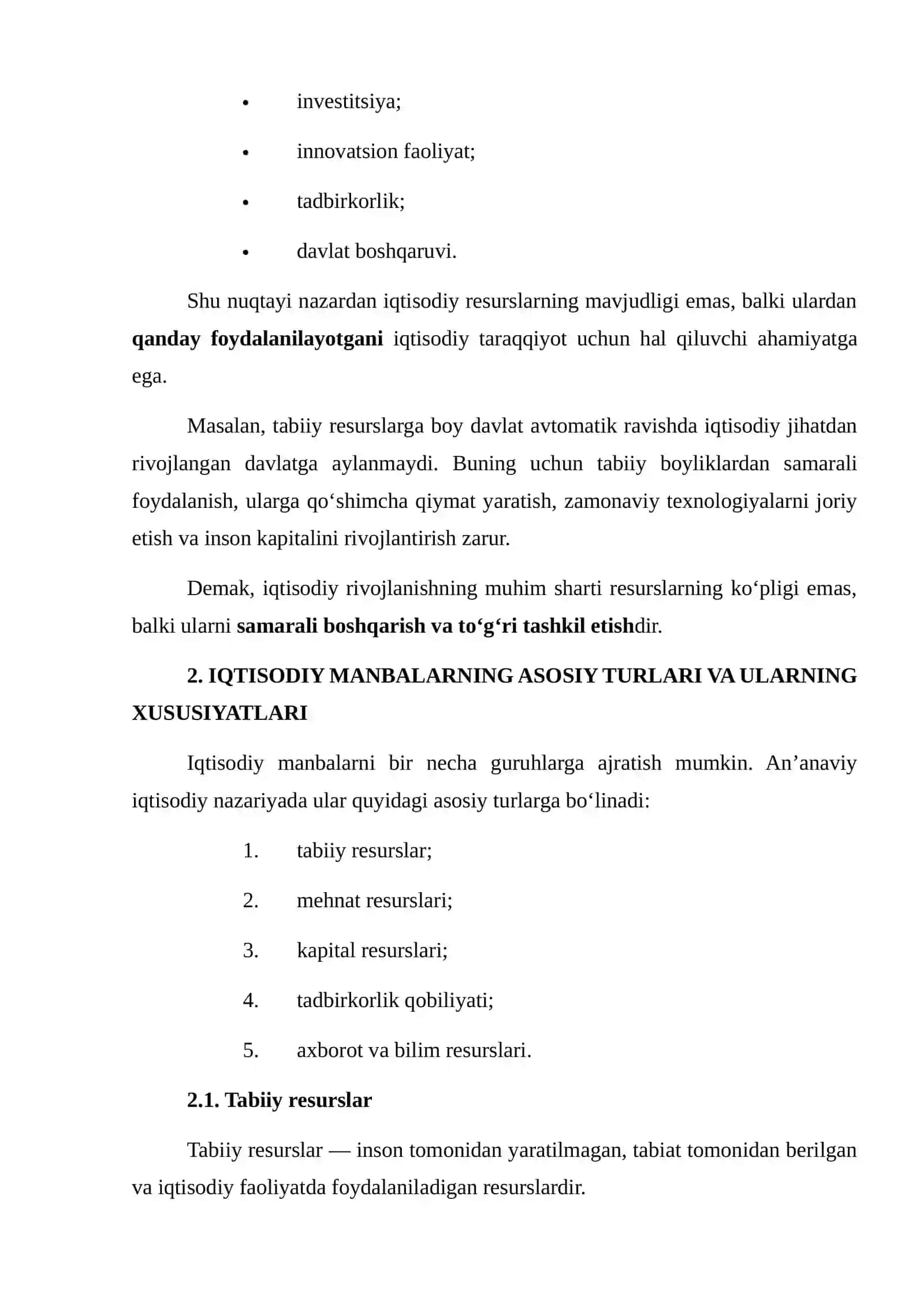 IQTISODIY MANBALAR TURLARI VA ULARNI TASHKIL QILISHNING ASOSIY TAMOYILLARI 4