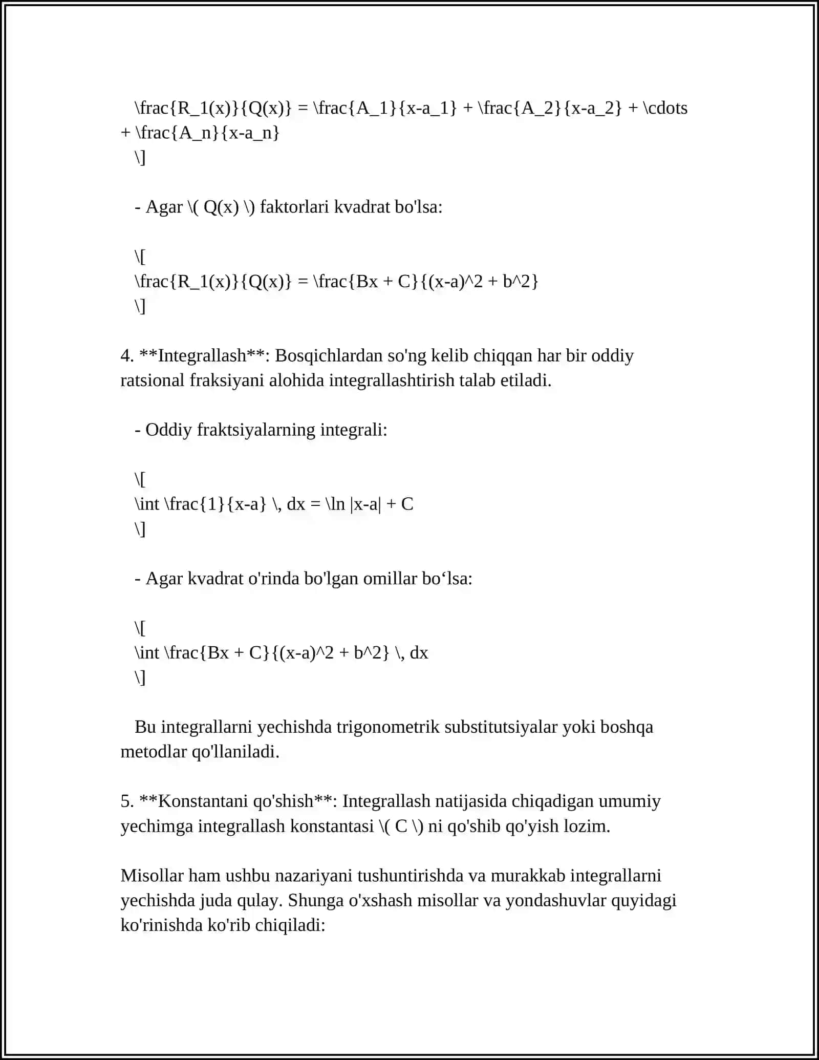 IRRATSIONAL FUNKSIYALARNI INTEGRALLASH 4