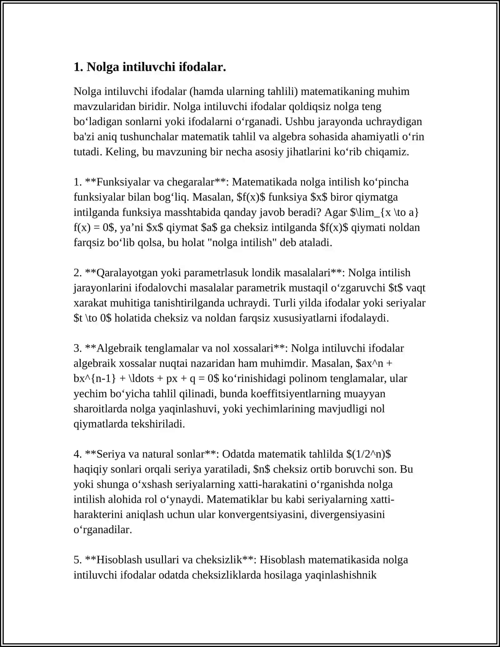 LOPITAL QOIDASINI QOʻLLASH MUMKIN BOʻLMAGAN HOLATLAR.FUNKSIYA DIFFERENSILIDAN TAQRIBIY HISOBLASHDA FOYDALANISH 4