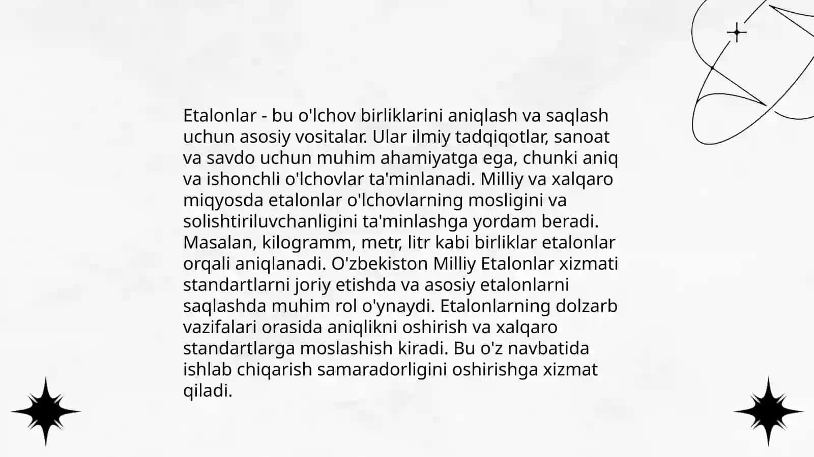 Etalonlar nima, ularning turlari va o‘lchash vositalari bilan qanday aloqasi mavjud? 4