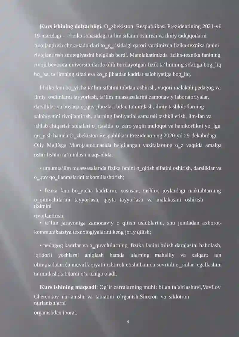Vavilov Cherinkov nurlanishi. Hosil bo`lishi va fizik asoslari. 4
