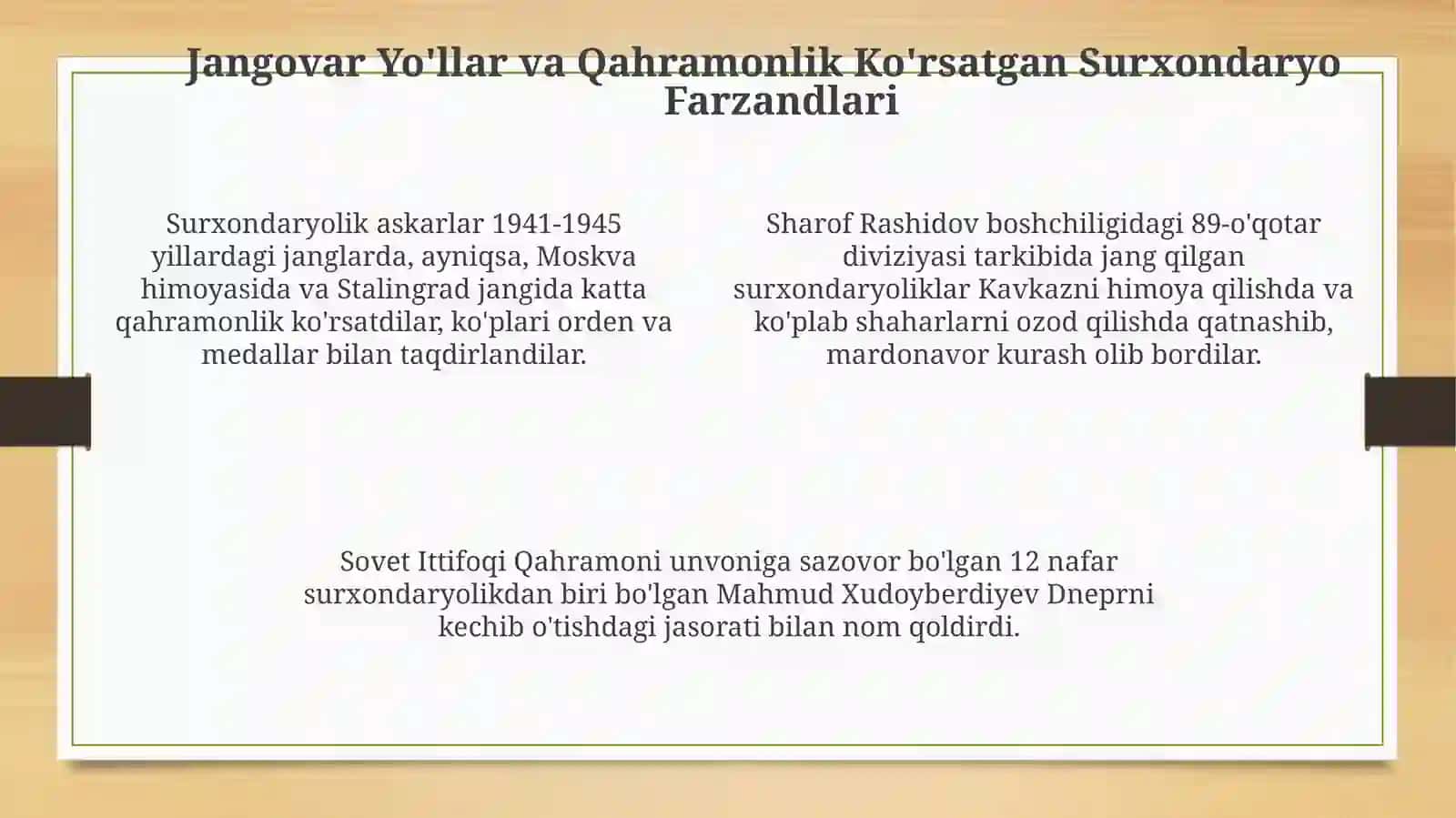 Surxondaryo viloyatidan Ikkinchi jahon urishida qatnashganlar haqida 4